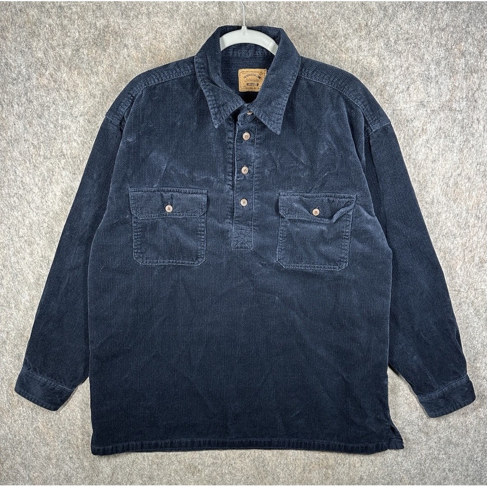 Vintage St Johns Bay Heavyweight Mens L Navy Cotton Pullover Work Shirt Chore